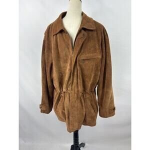 Rainforest Suede Coat Jacket Brown Large Zipper Snap Closure Drawstring Waist